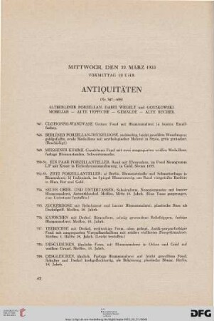 Antiquitäten: Mittwoch, den 22. März 1933 (Nr. 347-698)