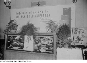 Ausstellungstafel und Vitrine "Umsatzentwicklung in Fleisch und Fleischwaren"