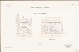 Regierungsgebäude, Minden: Wohnhaus des Regierungspräsidenten: Längsschnitt, Querschnitt 1:100