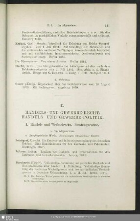 E. Handels- Und Gewerbe-Recht. Handels- Und Gewerbe-Politik