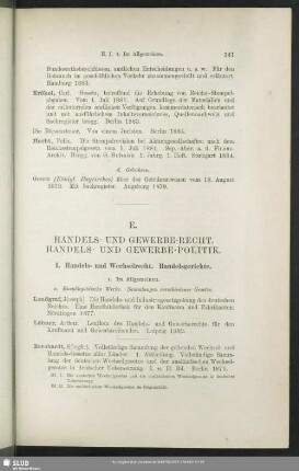 E. Handels- Und Gewerbe-Recht. Handels- Und Gewerbe-Politik