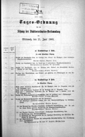 Tages-Ordnung, 21. Juni 1905
