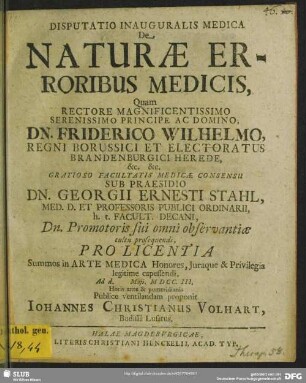 Disputatio Inauguralis Medica De Naturae Erroribus Medicis