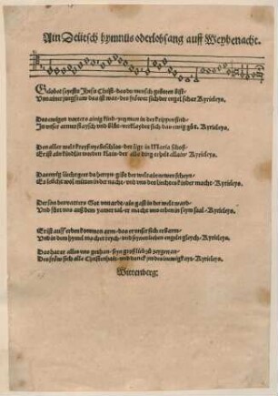 Ain Deütsch hymnūs oder lobsang auff Weyhenacht.|| Gelobet seyestu Jhesu Christ/ das du mensch geboren bist/ ...