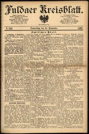 Erste Ausgabe vom Donnerstag, den 16. September 1897.