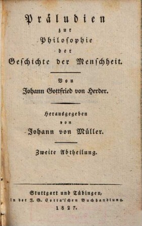 Präludien zur Philosophie der Geschichte der Menschheit, 2