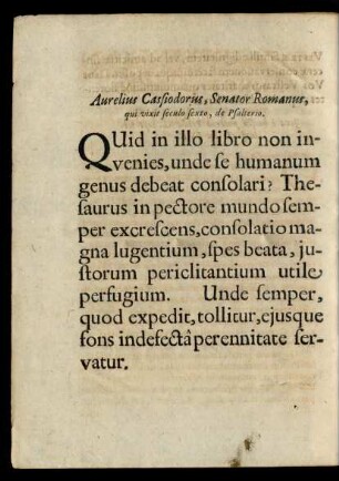 Aurelius Casidorius, Senator Romanus, qui ...
