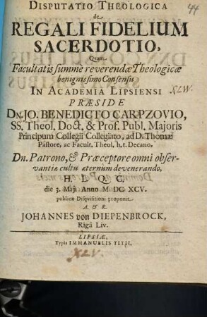 Disp. theol. de regali fidelium sacerdotio