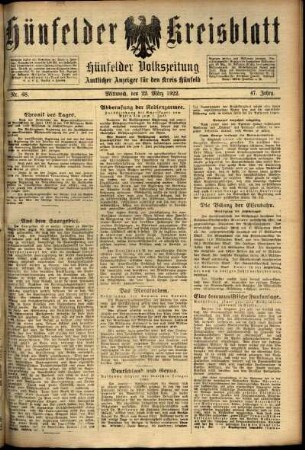 Ausgabe vom Mittwoch, den 22. März 1922.