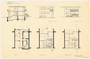 Wohnhaus Dr. Jacobi, Berlin-Steglitz Wiederaufbau: Schnitt, Ansichten, Grundrisse, 1:100
