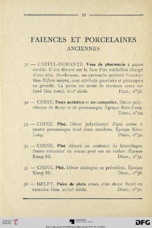 Faiences et Porcelaines (Nr. 31-57)