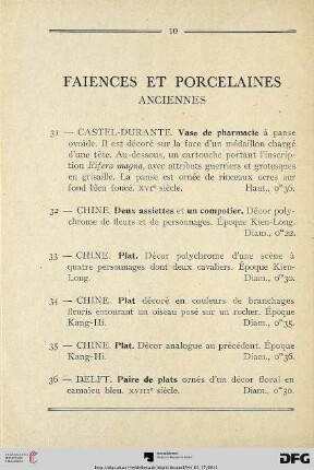 Faiences et Porcelaines (Nr. 31-57)