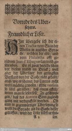 Vorrede des Ubersetzers. Freundlicher Leser.