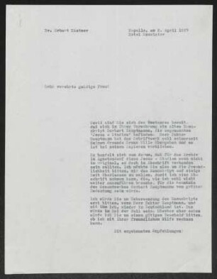 Brief von Erhart Kästner an Emmy W. Wille