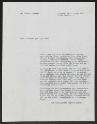 Brief von Erhart Kästner an Emmy W. Wille