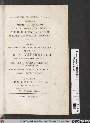 Dissertatio Inauguralis Medica Exhibens Momenta Qvædam Circa Herniotomiam Præcipue Circa Evitandam Arteriæ Epigastricæ Læsionem