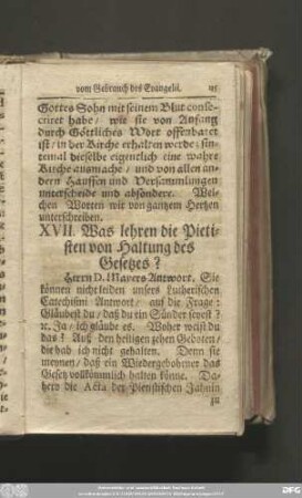 XVII. Was lehren die Pietisten von Haltung des Gesetzes?