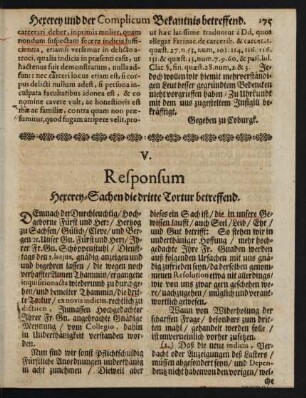 V. Reponsum Hexerey-Sachen die dritten Tortur betreffend.