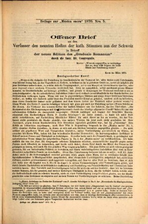 Musica sacra : Zeitschrift für katholische Kirchenmusik ; offizielles Cäcilien-Verbands-Organ im Dienste der Liturgie und des kirchenmusikalischen Apostolats. 3. 1870