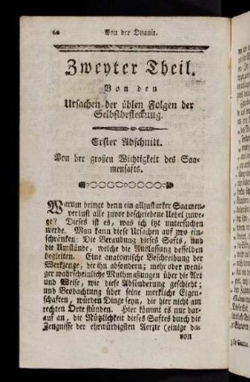 60-110, Zweyter Theil. Von den Ursachen der übeln Folgen der Selbstbefleckung.
