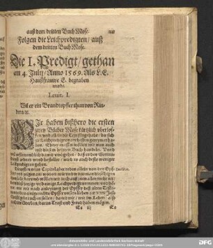 [Christliche Leichpredigten/ auß dem dritten Buch Mose.]