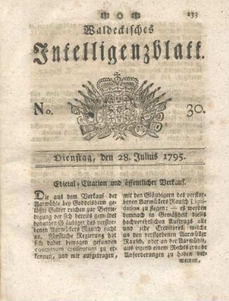 No. 30, Dienstag, den 28. Julius 1795