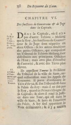 Chapitre VI. Des fonctions de gouverneur & de Juge dans la capitale