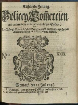 Nro. XXIX, Montags, den 15. Jul. 1748