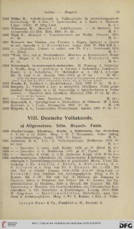 VIII. Deutsche Volkskunde (Nr. 2200 - 2522)