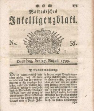 No. 35, Dienstag, den 27. August 1799