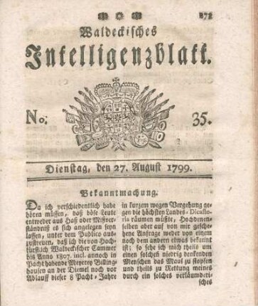 No. 35, Dienstag, den 27. August 1799