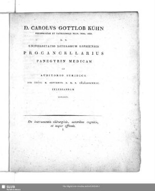 1: De instrumentis chirurgicis, veteribus cognitis, et nuper effossis