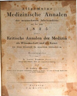 Allgemeine medizinische Annalen des neunzehnten Jahrhunderts. 1825
