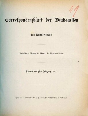 Korrespondenzblatt der Diakonissen von Neuendettelsau. 24. 1881