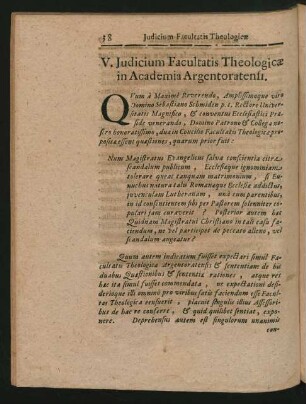 V. Iudicium Facultatis Theologicae in Academia Argentoratensi.