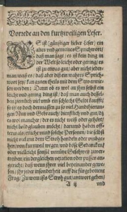 Vorrede an den kurtzweiligen Leser.