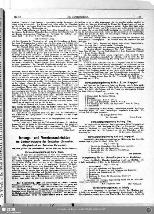 Innungs- und Vereinsnachrichten des Zentralverbandes der Deutschen Uhrmacher