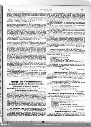 Innungs- und Vereinsnachrichten des Zentralverbandes der Deutschen Uhrmacher