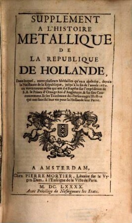 Histoire metallique de la republique de Hollande, Supplement