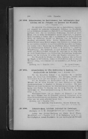 Nr. 196 Bekanntmachung, betreffend Zollfreiheit für Emballagen.