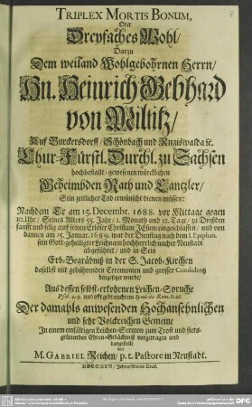 Triplex Mortis bonum oder dreyfaches Wohl ...