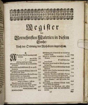 Register der Vornehmsten Materien in diesem Buche/