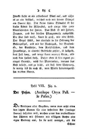 ¬Der¬ Pasan : (Antilope Oryx Pall - le Pasan) ; Taf. VIII, Fig. 1