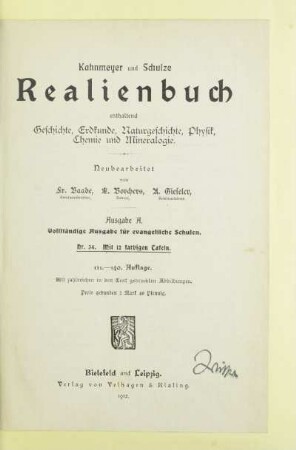Realienbuch : enthaltend Geschichte, Erdkunde, Naturgeschichte, Physik, Chemie und Mineralogie