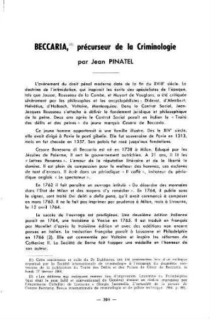 399-402, Beccaria, précurseur de la Criminologie
