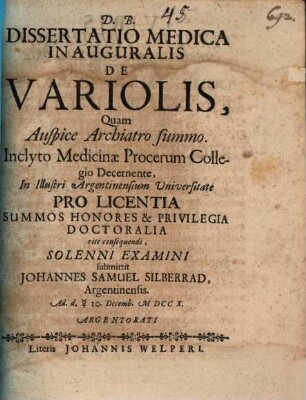 Dissertatio Medica Inauguralis De Variolis