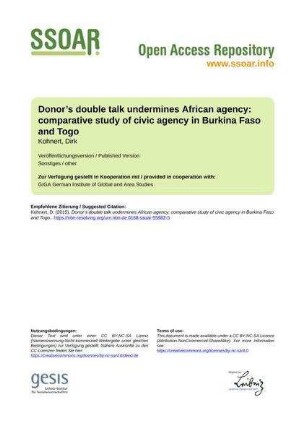Donor’s double talk undermines African agency: comparative study of civic agency in Burkina Faso and Togo