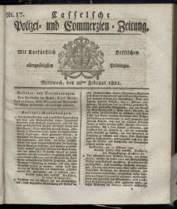 Nr. 17, Mittwoch den 28sten Februar. 1821