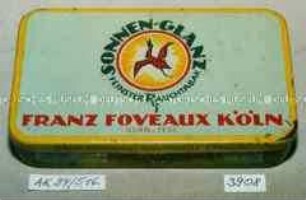 Blechdose für 50 Gramm "SONNEN-GLANZ FEINSTER RAUCHTABAK FRANZ FOVEAUX KÖLN"
