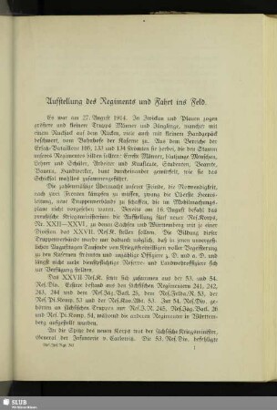 Aufstellung des Regiments und Fahrt ins Feld